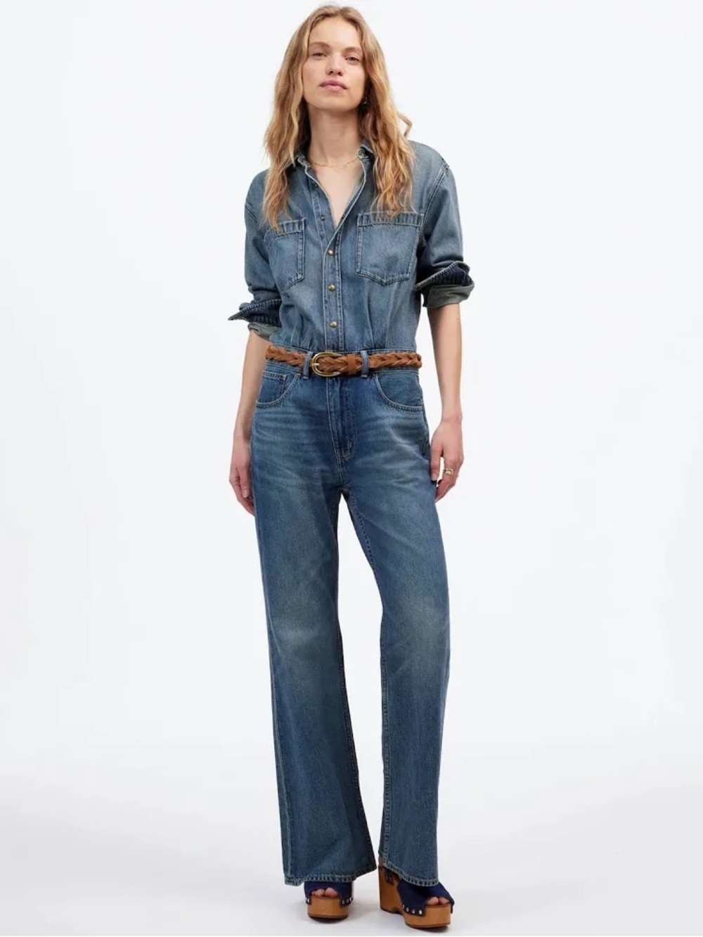 NWT Denim Relaxed Flare Jumpsuit in Croswell Wash